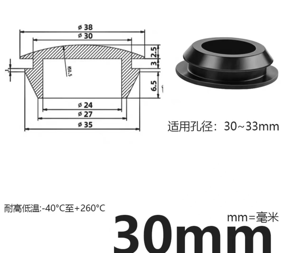 Rubber Pipe Cover,Plug Hole,10Pcs Black Rubber Round Snap in Locking Hole Plugs for 4.0-50mm Hole, Hole Stoppers Hole Plug for Metal Tube, Furniture End Caps Inserts(Black,30mm)