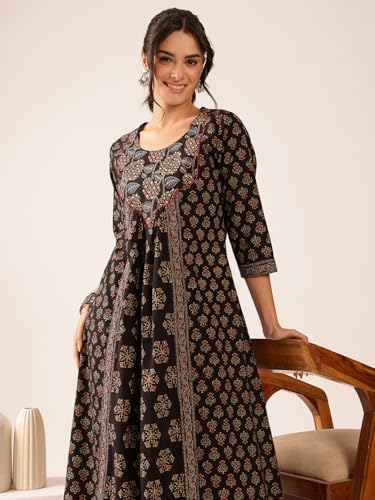 Image of Vbuyz Women's Floral Print A-Line Cotton Stitched Kurta