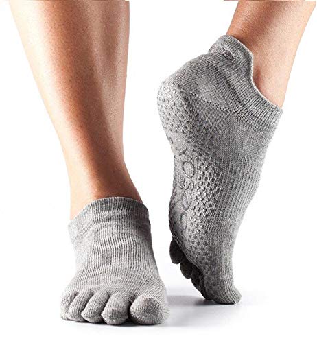ToeSox Women's Grip Full Toe Low Rise Socks, Small, Heather Grey