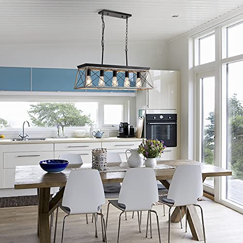 Poiaeusant 5 Lights Farmhouse Style Kitchen Island Lights Dining Room Linear Light Fixtures Above Dining Table Fixtures - Image 2
