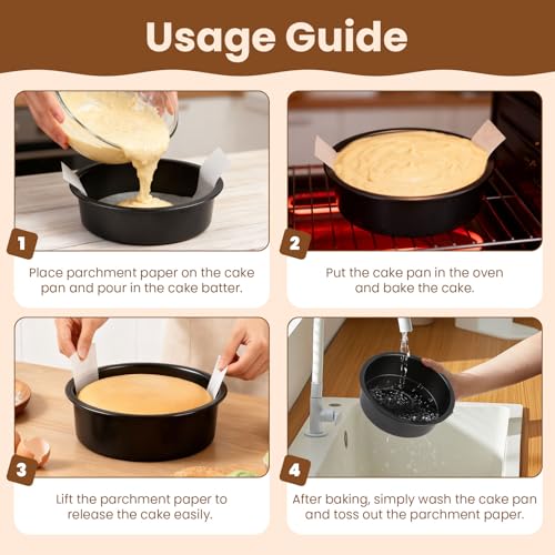 8 Inch Round Cake Pan Set of 3 - Nonstick Carbon Steel Cake Baking Pans with 100 PCS Parchment Paper, Dishwasher Safe, Durable for Layer Cakes, Birthday & Christmas Baking - Image 3