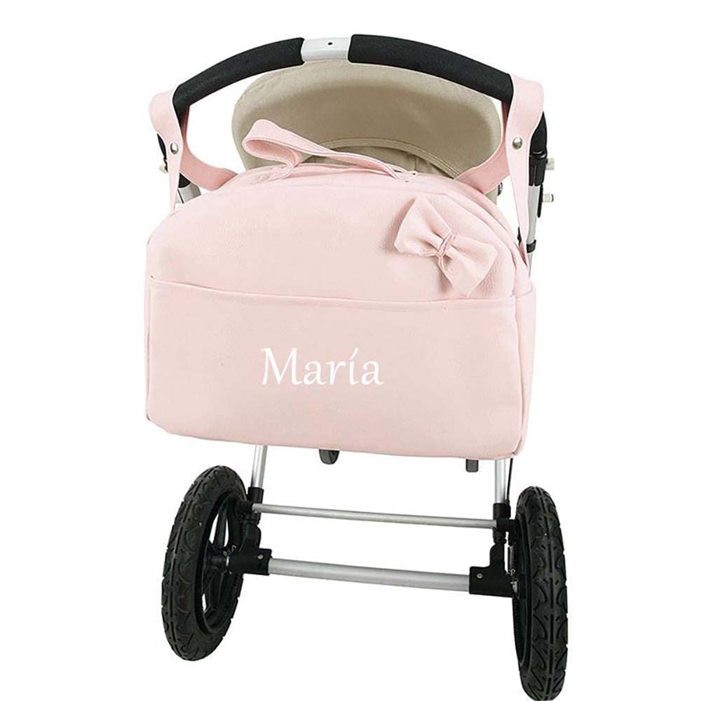 Bolso rosa para carrito o cochecito de bebé bordado con nombre