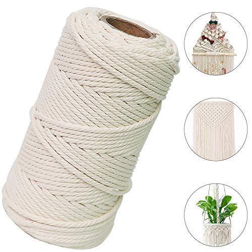 Tonsooze Cotone Macramè Filo, Corda di Cotone Cotone Naturale macramè Filo da cucina per lavori a maglia, filo per macramè, artigianato, arazzi, per la casa e il fai da te Taglia libera Beige 200m