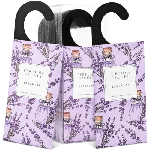 Large 12 Packs Lavender Hanging Scented Sachets Long-Lasting Closet Deodorizer Air Freshener Fabric...