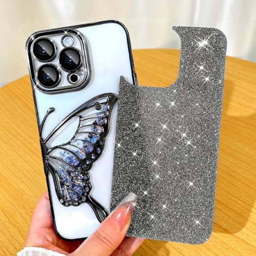 Image of SHINESTAR 3D Butterfly Case for iPhone 14 Pro Max Cover, Cute Girly Glitter Bling Luxury Back Cover for Women Girls Protective Shockproof Slim Camera Protection for iPhone 14 Pro Max - Black