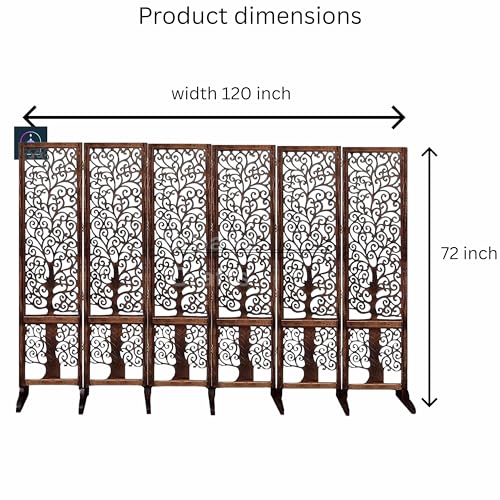 Image of Wooden Room Partition /Screen /Room Divider /Room Separator Traditional Handicrafts 6Ft (Dark Brown) (Tree 6 Panel with Stands)