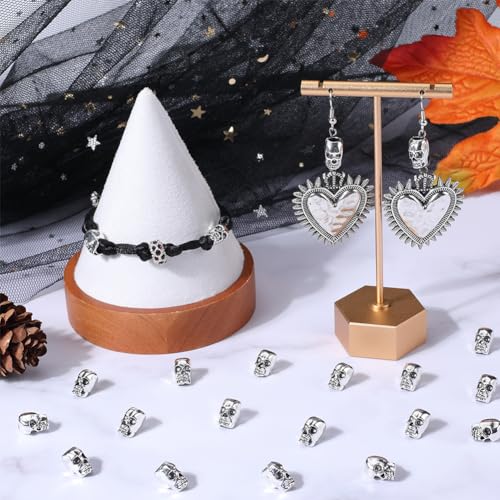 SUNNYCLUE 1 Box 50PCS Skull Spacer Beads Skeleton Head Beads Beard Silver Antique Tibetan Metal Halloween Large Hole European Loose Spacers Bead Bulk for Jewellery Making Beads DIY Bracelet Necklace - Image 4