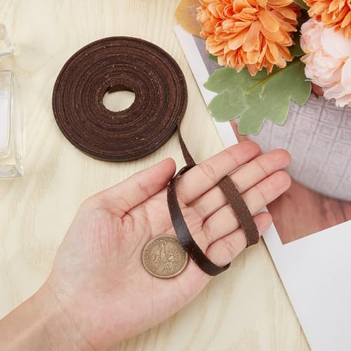 GORGECRAFT 5M Leather Strap Strip 8mm Wide Flat Genuine Leather Cord String Natural Cowhide Braiding Threads Rope for Bracelets Necklace Jewelry Making Guitar Belts DIY Crafts - Image 3