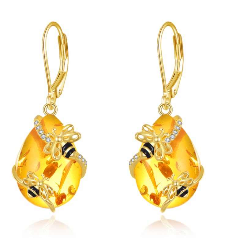 Image of TIGER RIDER Bee /Butterfly /Scorpion /Cactus /Leaf /Beetle 925 Sterling Silver French Clasp Leverback Earrings Amber /Crystal /Citrine /Moonstone /Obsidian /Jade /Rose quartz Pendant Jewelry Gift for Women