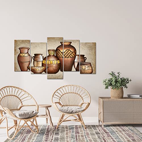 Rnnjoile 5 Piece African Theme Wall Pictures Vintage Traditional Tribal Vase Canvas Art Print Ethnic Pot Artwork For Home Hall Entry Dining Room Living Room Wall Decor Framed Ready To Hang #TOP2