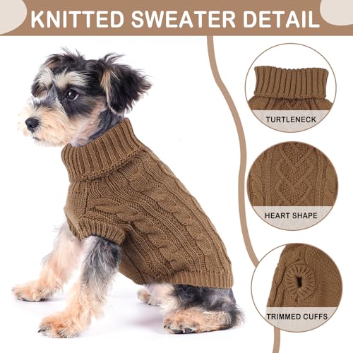 Dog Sweaters for Small Dogs Dog Clothes for Winter Solid Knitted Puppy Clothes Warm Chihuahua Sweater Turtleneck Pullover Pet Cat Sweater Thanksgiving Knitwear (Khaki, S) - Image 6