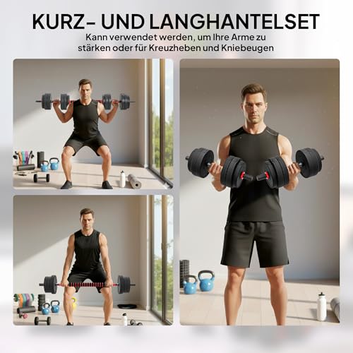 Foto von HOMCOM 2 in 1 Hanteln Set 25 kg, Verstellbare Kurzhantel & Langhantel