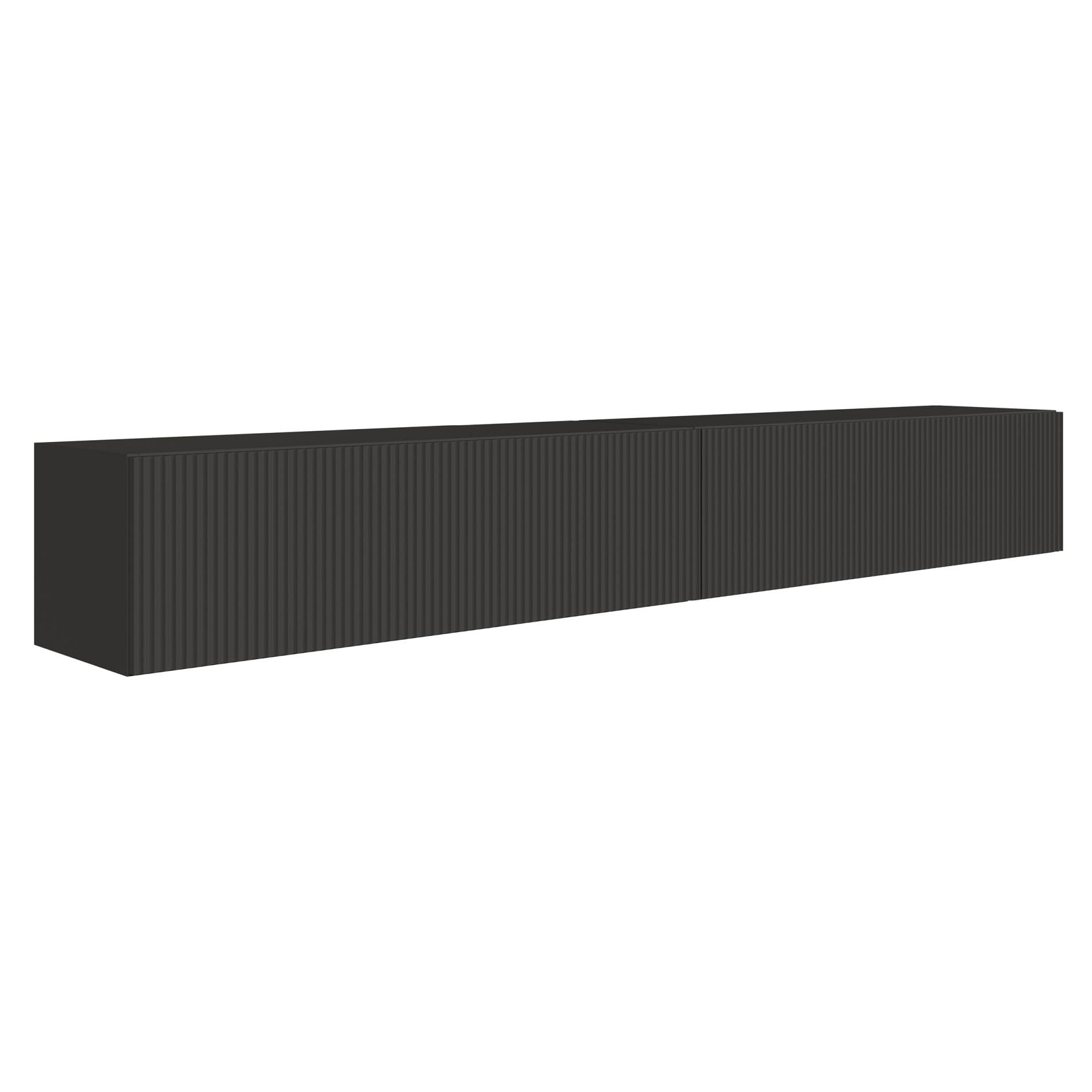 Selsey TV-Lowboard Hängend 200 cm Mattes Schwarz 4 Geräumige Fächer Elegante Geprägte Front Laminierter Korpus MDF Front Robust ABS Kanten Für Fernsehzubehör