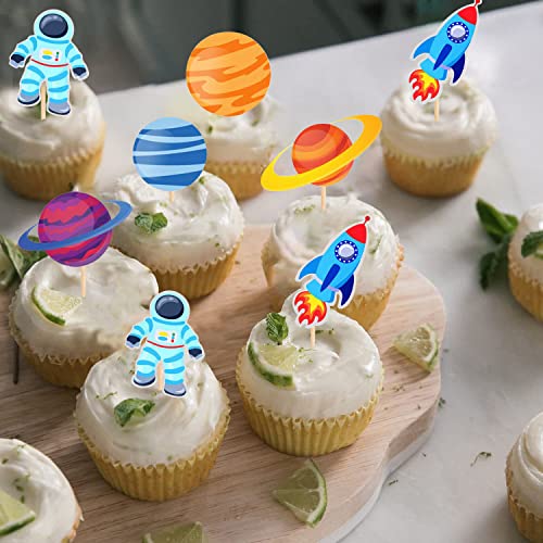 Image of Party Propz Space Theme Cutouts Cake Toppers for Cake Decoration - 24 Pcs, Astronaut,Space,Planet Theme Cake Decoration for Boys, Space Theme Birthday Decoration Kit