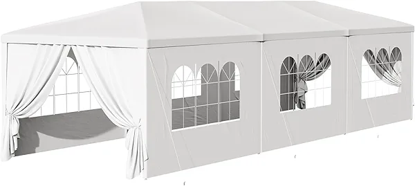 Outdoor Party Tent 10x30 White Tents for Parties, Large Gazebo Event Tents for Parties Canopy Shelter with 8 Removable Sidewalls Waterproof Party Wedding BBQ Events Tent for Parties