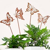 4er Set Gartenstecker Schmetterlinge Deko Rost - Gartenstecker Metall- Gartendeko Für Draußen Wetterfest - Gartendeko Rost, Blumenstecker Für Töpfe & Balkon Deko Wetterfest Frühling & Ostern ﻿
