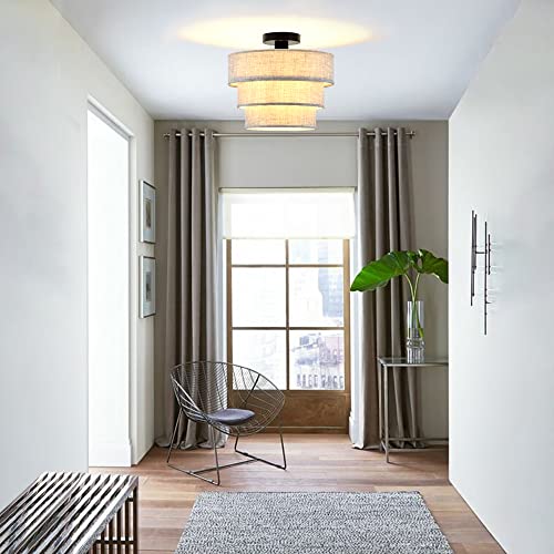 Xininsun Semi Flush Mount Ceiling Light Fixture,3-Tier Drum Linen Ceiling Light Fixture,Modern Close To Ceiling Light For Living Room Bedroom Kitchen Hallway...(Brown)-1 Pack #TOP4