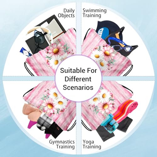 Image of Wooden Floral Gymnastics Drawstring Bags Lightweight Gymnasts Grip Bag Pink Storage Pouch