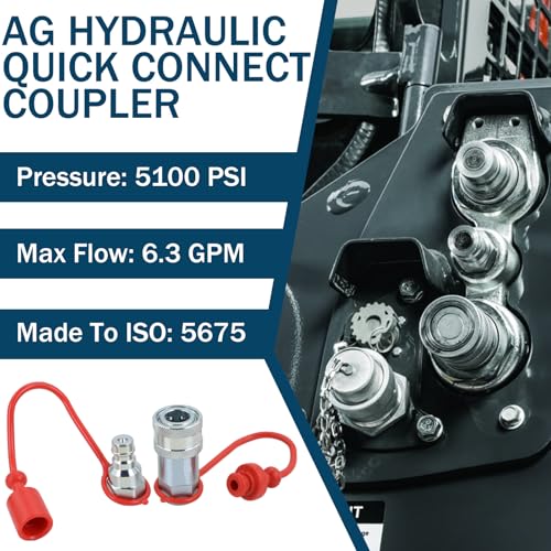 Image of 1 /4 inch NPT Ag Hydraulic Quick Connect Coupler, ISO 5675 Poppet Pioneer Style Tractor Couplers with Dust Caps, Interchangeable with Parker 4000 Series | Eaton /Aeroquip FD42