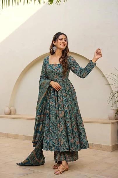 ANNI DESIGNER Rayon Anarkali Printed Kurta with Palazzo & Dupatta | Women Kurta Set with Dupatta | Festive Anarkali Suit Set for Women | Ethnic Wear Kurti Pant Set - Image 3