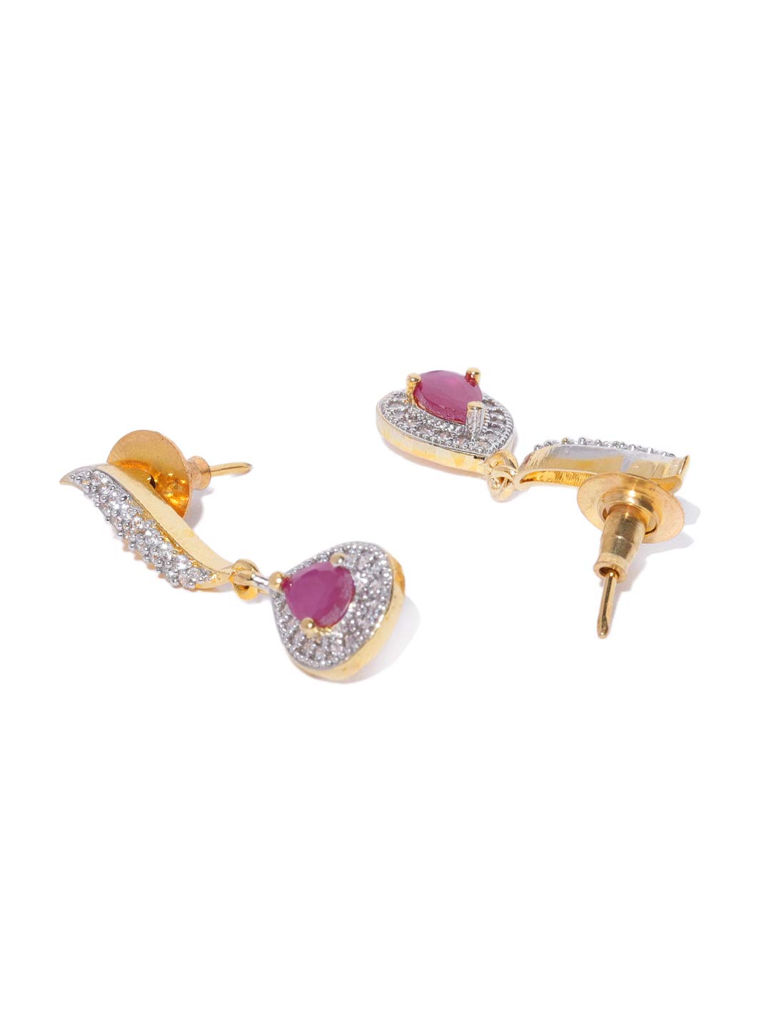 Pink Stone & American Diamond Necklace Set with Drop Earrings