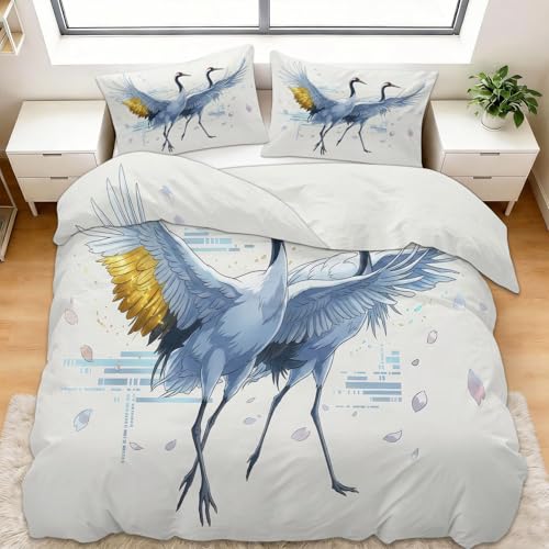 Géométrique Housse de Couette 90 x 190 cm Parure de Lit, Oriental Animal Oiseaux Housse de Couette Imprimé - Blanc Parure de Lit avec Fermeture Éclair et...