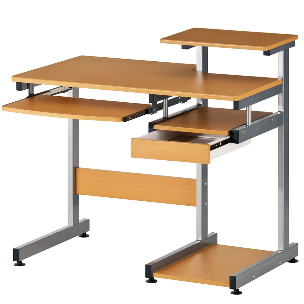 BAKAJI Scrivania con Cassetto Ripiano per Scanner Stampante Portatastiera e Mensola Estraibile Tavolo da Lavoro Porta Pc Computer in Metallo e Legno MDF Arredamento Casa Ufficio Cameretta