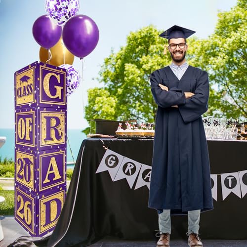 Image of 2026 Graduation Decorations Purple and Gold Class of 2026 Decorations Balloon Boxes with inchGRAD inch and inchCLASS OF 2026 inch Letters Graduation Boxs for High School and College Grad Announcements
