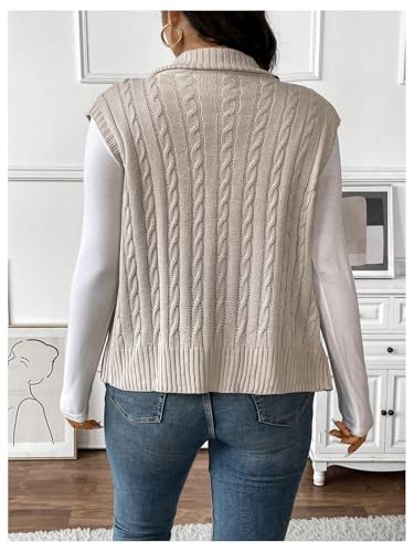 Floerns Women's Plus Size Mock Neck Zip Up Sweater Vests Sleeveless Cable Knit Cardigans2