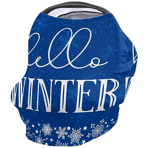 Nursing Cover for Breastfeeding Scarf, Hello Winter Snowflake Blue Baby Car Covers Super Soft Multi Use for Canopy Shopping Cart Cover Blanket Stroller Cover