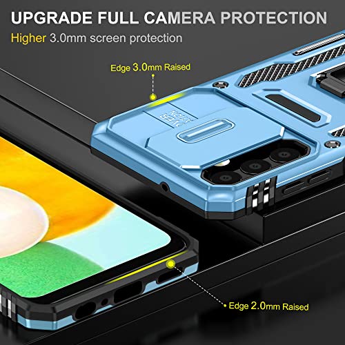 Image of Polycarbonate Slide Camera Cover with Ring Holder Mobile Phone Back Cover for Samsung Galaxy A23 (Blue)