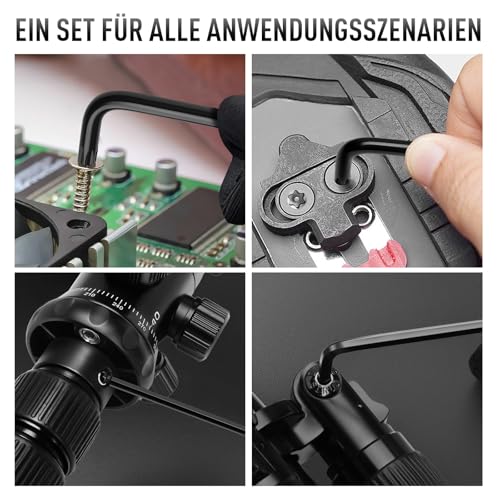 DISEN 22-teilig Innensechskant-Schlüssel-Set,13-tlg mit Kugelkopf, Innensechskant LANG, 1,27 bis 10 mm & 9 Stück TORX Innensechskant Satz T10-T50 Langarm Sternschlüssel Satz Chrom Vanadium Stahl