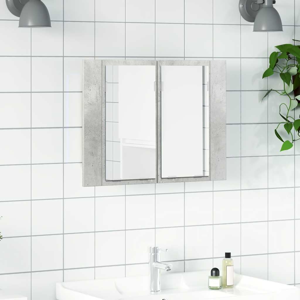 Armoire de Salle de Bain à Miroir LED Gris béton Acrylique Armoire Suspendue, Meuble Armoire Murale de Toilette, Placard de Rangement -B