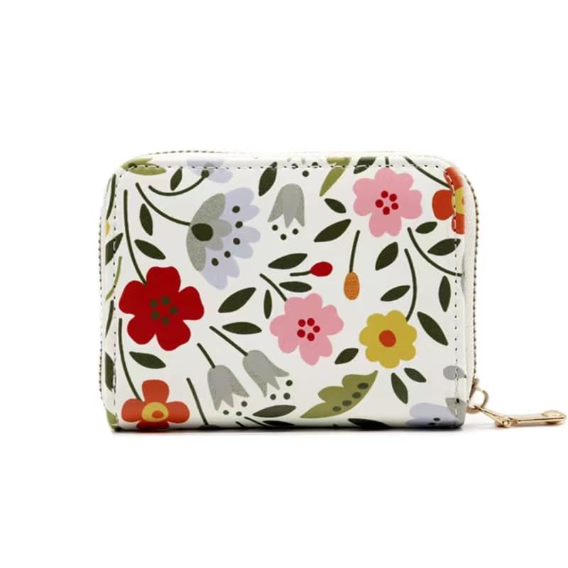 9 Slots Small Card Case Accordion Wallet with Zipper for Women(Spring Grass Flower)2