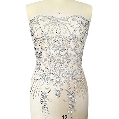 Patchs en cristal de couleur AB sur grand plastron argenté pour customiser une robe