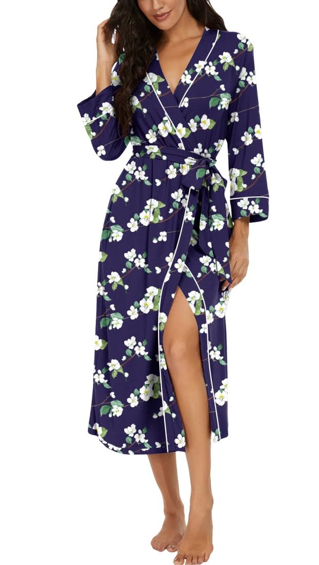 PrinStory Women Dressing Gowns Causal Kimono Robes Long Bathrobe Soft Womens 3/4 Sleeve Ladies Loungewear — view 34