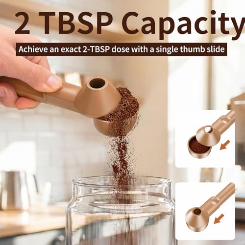 Image of 2 Pcs Coffee Scoop with Funnel for Reusable K Cup, 2 TBSP Measuring Spoon | Mess-Free Funnel Design, Sliding Leveler for Precise 2 TBSP, Long Handle for Ground Coffee, Protein Powder & Tea