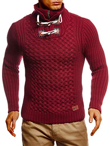 Leif Nelson LN4185 Pull en tricot, noir, pour homme, avec col montant, pour l'hiver, bordeaux, M Cover