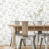 RoomMates RMK12274PL Dancing Leaves Peel and Stick Wallpaper, Green, White