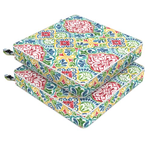 LVTXIII Patio Chair Cushions 19"x19"x3", Water-Repellent Outdoor Seat Cushions for Patio Furniture, Square Chair Pads with Ties for Home Garden Decoration, Set of 2, Damask Red Deal