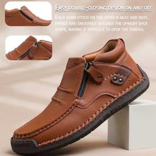 The First Young Shoes Men,Men's Leather Handmade Platform Leather Shoes& Outdoor, Waterproof, Arch Support4