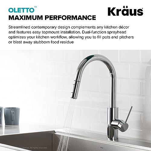 KRAUS Oletto Pull-Down Kitchen Faucet and Purita Water Filter Faucet Combo in Chrome, KPF-2620-FF-100CH - image 6