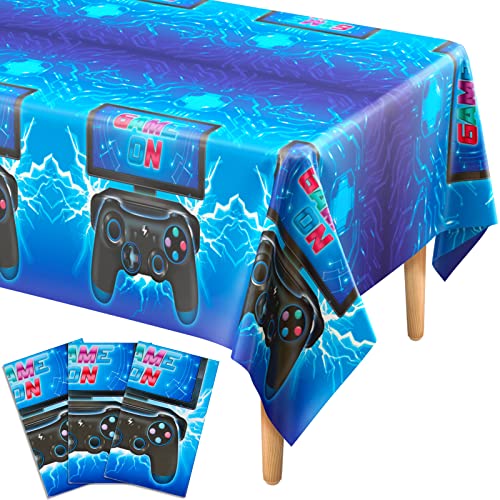 DECORLIFE 3 Pack Video Game Party Tablecloth, 108 x 54 Inch, Waterproof and Table Covers for Gamer Birthday Party Supplies