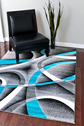 Persian Area Rugs Turquoise 8x10 2305 White Swirls 7'10 x10'6 Modern Abstract Area Rug, 8' x 10'