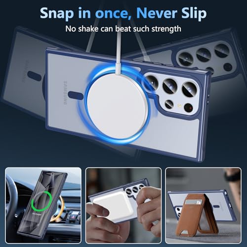 Image of OWKEY for Samsung Galaxy S24 Ultra Case 6.8'', Magnetic Samsung S24 Ultra Case Compatible with Magsafe, [Shockproof Military] Translucent Back Slim Bumper Cover Phone Case Samsung S24 Ultra, Blue