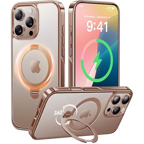 CASEKOO Desert Titanium for iPhone 16 Pro Max Case with 360° Spin Magnetic Stand [Compatible with Magsafe][16FT Military Protection] Polished for iPhone 16 ProMax Case with Stand Ring 6.9'', Rose Gold Cover