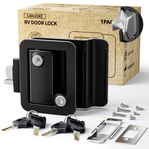 CAMJOKE Upgraded RV Door Lock Replacement with Paddle Deadbolt 100% Zinc Alloy Camper Door Handle Latch RV Enclosed Travel Trailer Entry Door Lock with Keys for Camper (4 Alike Keys 1 Upgraded Lock)