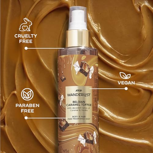 Image of Nykaa Wanderlust Belgian Caramel Toffee Body & Hair Fine Fragrance I Perfume Mist for Women - 200 ml I Caramel & Vanilla | Long-Lasting, Travel‐Friendly, Vegan,Paraben‐Free, IFRA Certified