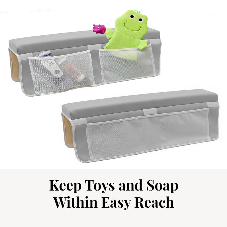 Image of Bath Kneeler & Elbow Rest-Thick, Non-Slip 1-Piece Pads Protect Elbows and Knees, Mesh Pockets. Quick-Dry, Easy to Clean. Perfect for Bathing Babies and Pets (Gray)
