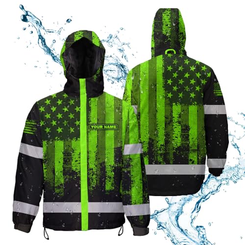 Maddly High Visibility Jacket, Waterproof Reflective Hi Vis safety Jacket with Hood for Men, Women, Outdoor Worker, Trucker